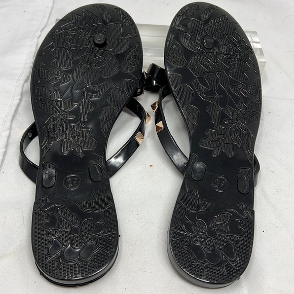 Black Rubber Sz 8.5 Rose Gold Studs Flip Flop Thongs Sandals - Picture 5 of 6